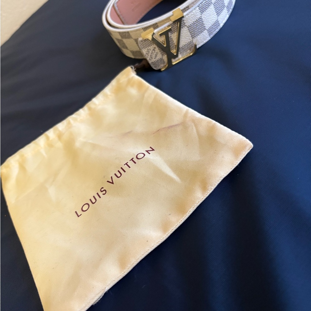 Louis Vuitton Damier Azur Canvas Belt with Gold LV Buckle